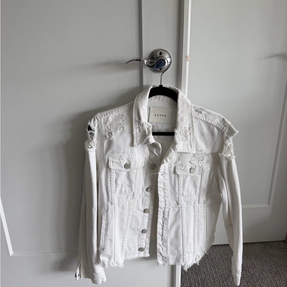 Blank NYC White Distressed Denim Jean Jacket